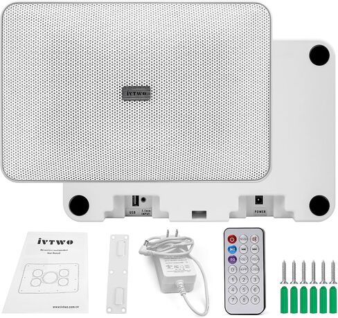 Bluetooth Speaker White, 60W Powered Speaker with 4 * 2inch Bass Driver 1 * 3inch Loudspeaker AUX3.5mm/USB Port for PC and TV, Speaker Can be Hung on The Wall, Suitable for Small Stores in Saudi Arabia