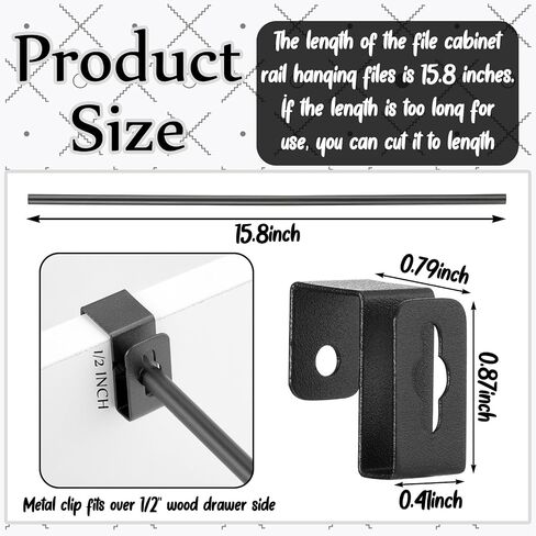 12 Pcs Metal Hanging File Bracket Clips Set 8 Pcs Hanging File Rail Clip 4 Pcs File Cabinet Rails Fits 1/2" Drawer Side Hanging File Folder Frame File Hangers for File Cabinets Storage in Kuwait