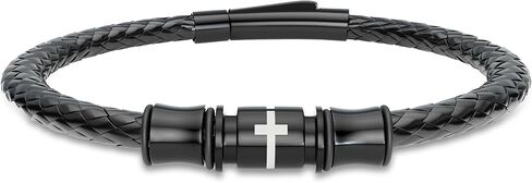Cross Bracelet for Men Braided Mens Leather Bracelet, Christmas Birthday Religious Gifts for Men Father Boyfriend Husband in Kuwait