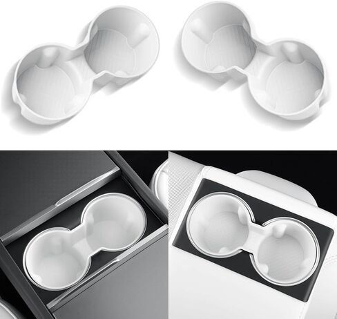 Rear Seat Cup Holder Insert Compatible with Tesla Model 3 2024 Highland Interior Accessories Non-Slip & Washable, Silicone Grey in Saudi Arabia