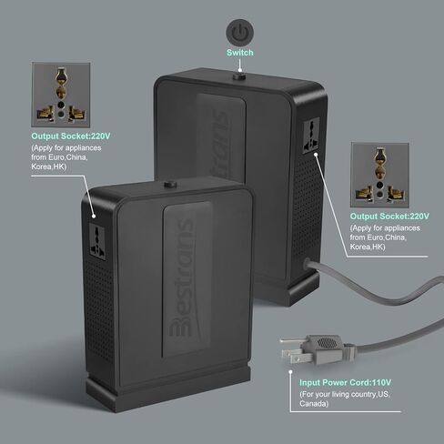 Step Up Transformer 110v to 220v, Heavy Duty 1000W Power Transformer, Step Up Voltage Converter with 2 Universal Outlets for 220V Asia Europe Appliance Use in US, Grey in Kuwait