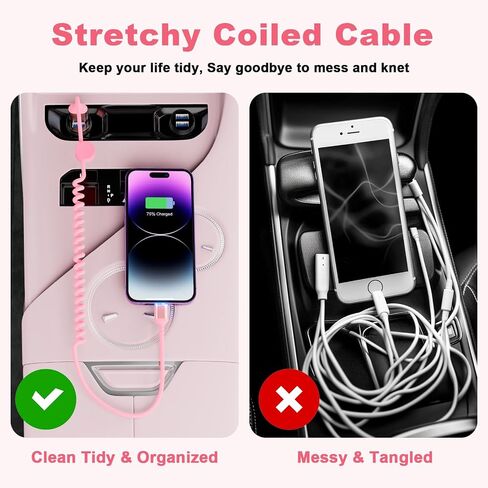 كابل Lightning ملفوف ، حزمة 2 ، سلك iPhone 3ft لسيارة Apple Carplay كبل [معتمد من MFI] كابل شاحن iPhone ، USB القابل للسحب إلى كابل Lightning لـ iPhone 14/13/11 ، PAD ، AirPods - Black in Saudi Arabia
