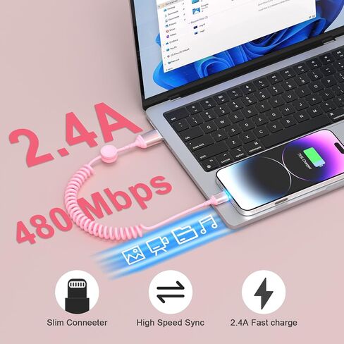 كابل Lightning ملفوف ، حزمة 2 ، سلك iPhone 3ft لسيارة Apple Carplay كبل [معتمد من MFI] كابل شاحن iPhone ، USB القابل للسحب إلى كابل Lightning لـ iPhone 14/13/11 ، PAD ، AirPods - Black in Saudi Arabia