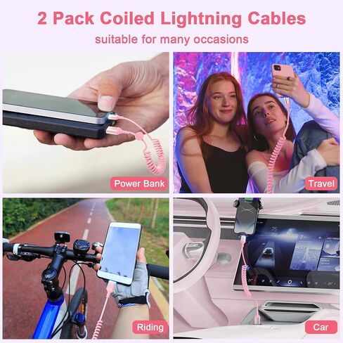 كابل Lightning ملفوف ، حزمة 2 ، سلك iPhone 3ft لسيارة Apple Carplay كبل [معتمد من MFI] كابل شاحن iPhone ، USB القابل للسحب إلى كابل Lightning لـ iPhone 14/13/11 ، PAD ، AirPods - Black in Saudi Arabia