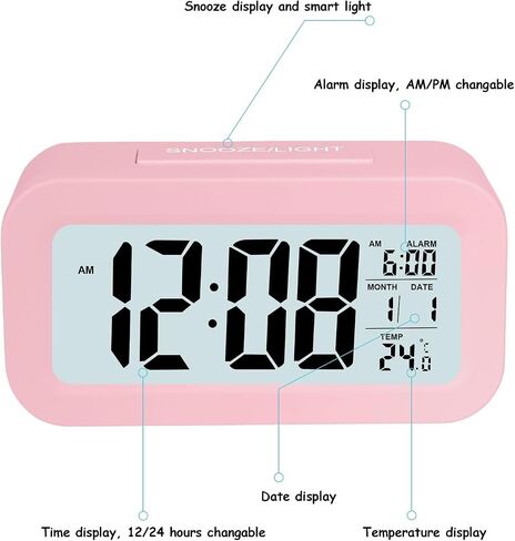 4.5"" LED Display Digital Alarm Clock Battery Operated/Night Light with Indoor Temperature, Small Alarm Clock Bedrooms Beside Travel (White) in Saudi Arabia