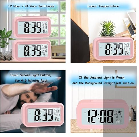4.5"" LED Display Digital Alarm Clock Battery Operated/Night Light with Indoor Temperature, Small Alarm Clock Bedrooms Beside Travel (White) in Saudi Arabia