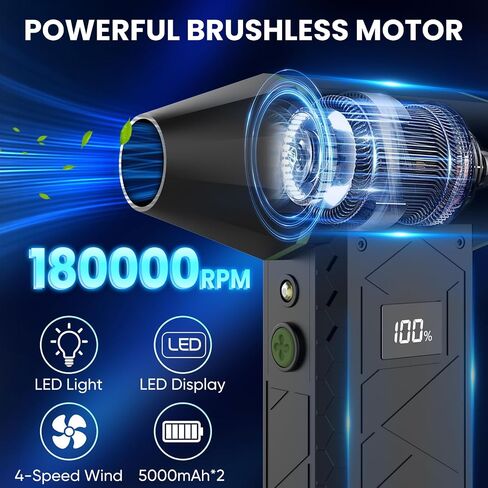Duster Air Electric مع مصباح يدوي ، 180000 دورة في الدقيقة هواء مضغوط مع 4 ترس ، 10000 مللي أمبير في الساعة منفاخ صغير قابل لإعادة الشحن مع إضاءة مساعدة ، هواء هواء ، الكمبيوتر ، لوحة المفاتيح ، في الهواء الطلق in Saudi Arabia
