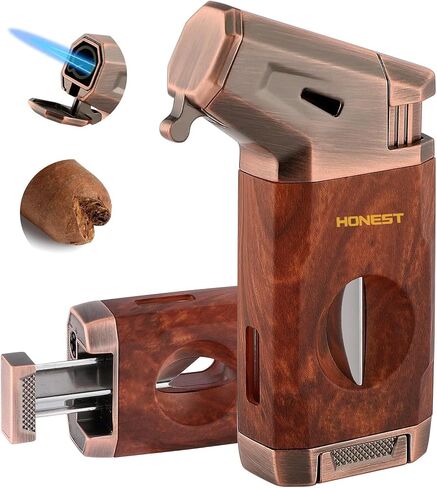 HONEST Torch Cigar Lighter with Windproof Jet Flame, Built-in V Cigar Cutter, Box for Christmas, Refillable Butane Torch Lighters, All-in-one Cool Lighters for Smoking, Cigars (Black) in Kuwait