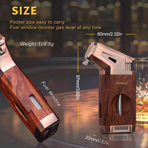 HONEST Torch Cigar Lighter with Windproof Jet Flame, Built-in V Cigar Cutter, Box for Christmas, Refillable Butane Torch Lighters, All-in-one Cool Lighters for Smoking, Cigars (Black) in Kuwait