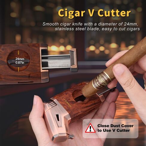 HONEST Torch Cigar Lighter with Windproof Jet Flame, Built-in V Cigar Cutter, Box for Christmas, Refillable Butane Torch Lighters, All-in-one Cool Lighters for Smoking, Cigars (Black) in Kuwait
