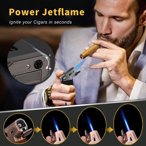 HONEST Torch Cigar Lighter with Windproof Jet Flame, Built-in V Cigar Cutter, Box for Christmas, Refillable Butane Torch Lighters, All-in-one Cool Lighters for Smoking, Cigars (Black) in Kuwait