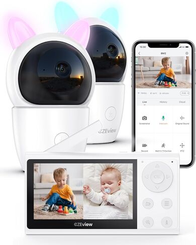 Video Baby Monitor, 2K WiFi Baby Camera Via Screen and App Control,Indoor Pet Camera,Night Vision,Lullabies,Cry Detection,Motion Detection,Temp & Humidity Sensor,Two Way Talk (lvory White) in Kuwait