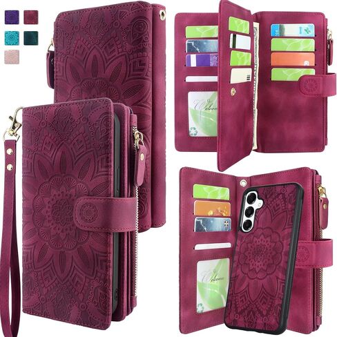 Harryshell Detachable Wallet Case Compatible with Samsung Galaxy A16 Phone Case with Cash Coin Zipper Pocket Multi Card Slots Holder Wrist Strap Lanyard (Flower Blue Green) in Kuwait