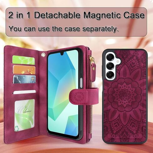 Harryshell Detachable Wallet Case Compatible with Samsung Galaxy A16 Phone Case with Cash Coin Zipper Pocket Multi Card Slots Holder Wrist Strap Lanyard (Flower Blue Green) in Kuwait
