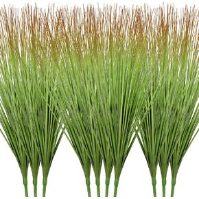 10 Pack Artificial Plants 27 Inch Tall Onion Grass Greenery Fake Grass Faux Greenery Stems Green Artificial Shrubs for Outdoors Plastic Small Bushes for Office Room Gardening Indoor (Green,)