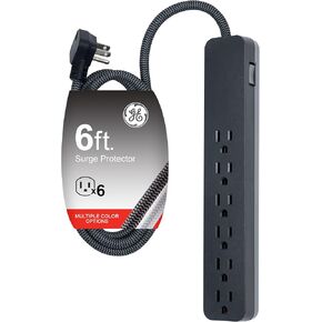 GE 6-Outlet Surge Protector, 20 Ft Extension Cord, Power Strip, 840 Joules, Flat Plug, UL Listed, White, 62940