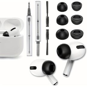 Premium Memory Foam Eartips for AirPods Pro1st 2nd, No Silicone Eartips Pain,Anti-Slip, Cleaning Kit, 3 Sizes (S/M/L) (White Brush)