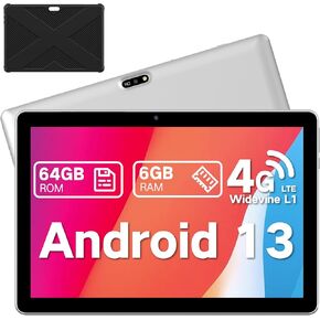 Tablet 10.1 inch Android 13 Tablets, 2025 Cellular Tablets with SIM Card Slot, 6GB+64GB, Support 1TB Expand, Tablet with Case | 5G WiFi, Bluetooth 5.0 | 5MP, 8MP Dual Cameras | 5000mAhTablet