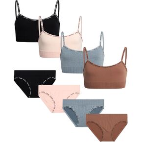 bebe Girls' Underwear Set - Seamless Cami Training Bra and Matching Panties (8 Piece)