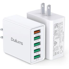 40W USB Wall Charger Block ، 2 part 4-port USB A Fast Charging Brick Dual QC Wall Plud Adapter متوافق مع iPhone 16/15/14/13/12/11 Pro Max Plus ، iPad ، Galaxy in Kuwait