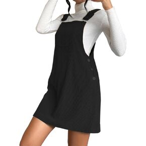Joe Wenko Women's Adjustable Straps Corduroy Pinafore Bib Pocket Overalls Dress