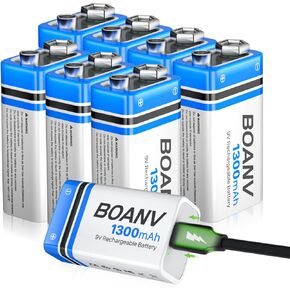 4PCS 1300mAh 9V Rechargeable Batteries, 9V Rechargeable USB Lithium Long Lasting Battery, with 2 in 1 Charging Cable, for Smoke Detectors, Alarms, Keypad, Microphone