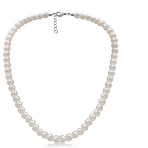Pearl Necklace for Men, White Pearl Necklace for Women, 8MM Round Pearl Necklace, Pearl Jewelry 20" Length