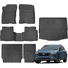 Floor Mats Custom for Ford Escape 2020-2024 2025 Trunk Mat with Backrest Mat (NOT for Hybrid) All Weather TPE Cargo Liner Anti-Slip Full Set for Escape Accessories (Trunk Mat+Backrest Mats+Floor Mats)