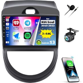 [4+64G] Android 13 Car Stereo for Kia Soul 2010-2013 with Wireless Carplay&Android Auto,9 Inch Car Radio with Mirror Link Bluetooth FM/RDS WiFi GPS EQ DSP SWC Dual USB+AHD Backup Camera