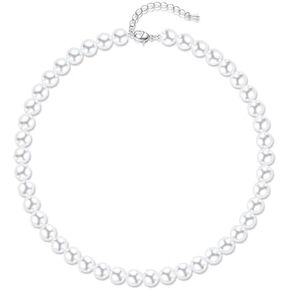Aleasha Faux Pearl Necklace 4mm-10mm 14"-22" White Pearl Choker Strand Women Men Wedding Jewelry
