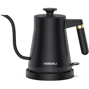 YESERLI 1200W Gooseneck Kettle with ±1℉ Temperature Control, Pour Over Electric Kettle for Coffee & Tea, Digital Display, 4 Temp Preset, 12H Keep Warm, 100% Stainless Steel Inner, 1200W Rapid Heating, 1L, Matte Black