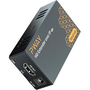 PWAYTEK 400Ft HDMI Extender Over IP, HDMI Over Ethernet Cat5 Cat6, HDMI Over POE, One to Many by 100M/1000M Switch, HDMI Balun No Delay 1080P HD Video Extender for TV/Monitor