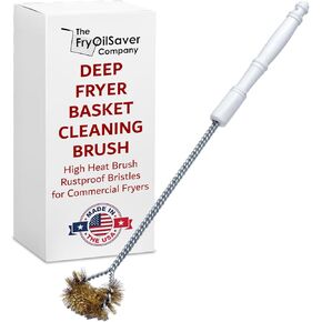 FryOilSaver Co, B51C, Deep Fryer Basket Cleaning Brush, High Heat Brush for Commercial Fryer, Rustproof High Tensile Brass Bristles