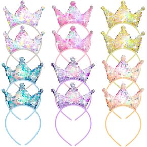 Juexica 12 Packs LED Princess Crown Headbands Glow Princess Headbands Sequin Glitter Light up Crown Headbands for Girls Women Tiara Crown Princess Birthday Party Favors Bling Hair Accessories