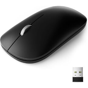 USB Wireless Mouse, 2.4G Silent Slim Cordless Computer Mouse with Metal Scroll, 1600 DPI & 24-Month Battery Life, Small Portable Optical Computer Mice for Windows macOS iPadOS Android Laptop PC