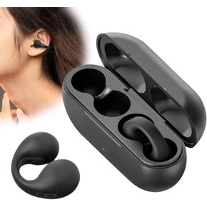 Wireless Ear Clip Skeleton Conduction Headphones, Premium Open Ear Headphones Wireless Bluetooth, Skeleton Conduction Bluetooth Earphones for Running, Sports, Cycling (Black Battery Display)