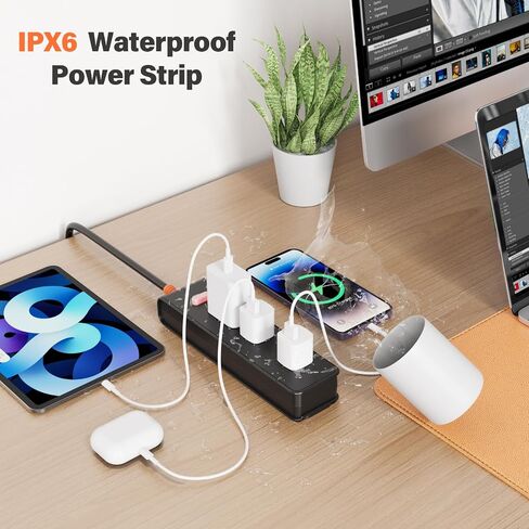 قطاع الطاقة المقاوم للعوامل الجوية ، واقي ارتفاع 7-in-1 مع 3 منافذ واسعة 2usb A و 2USB C ، 1875W/15A ، سلك امتداد في الهواء الطلق مسطح 10 قدم المسطح لصالح UL FCC في الهواء الطلق ، UL FCC مدرجة in Saudi Arabia