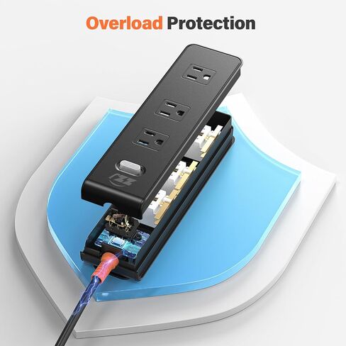 قطاع الطاقة المقاوم للعوامل الجوية ، واقي ارتفاع 7-in-1 مع 3 منافذ واسعة 2usb A و 2USB C ، 1875W/15A ، سلك امتداد في الهواء الطلق مسطح 10 قدم المسطح لصالح UL FCC في الهواء الطلق ، UL FCC مدرجة in Saudi Arabia