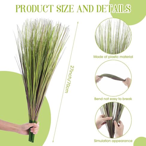 10 Pack Artificial Plants 27 Inch Tall Onion Grass Greenery Fake Grass Faux Greenery Stems Green Artificial Shrubs for Outdoors Plastic Small Bushes for Office Room Gardening Indoor (Green,) in Saudi Arabia