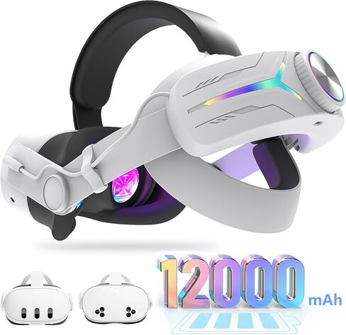 حزام البطارية لـ META Quest 3S ، حزام بديل مدمج في حزمة بطارية 12000 مللي أمبير في الساعة متوافقة مع ملحقات Meta Quest 3S ، PD Fast Charging for Quest 3S ، White+Black in Saudi Arabia
