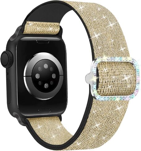 Bling Stretchy Nylon Band Compatible with Apple Watch Band 38mm 40mm 41mm 42mm 44mm 45mm 46mm 49mm for Women, Sparkly Elastic Solo Loop Bands for iWatch Ultra SE Series 10/9/8/7/6/5/4/3/2/1 in Kuwait