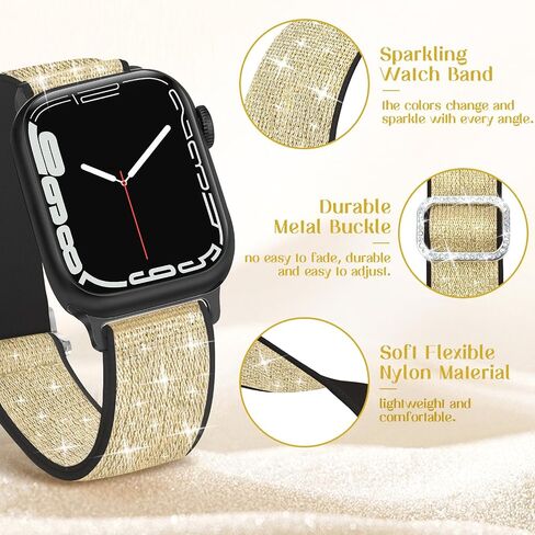 Bling Stretchy Nylon Band Compatible with Apple Watch Band 38mm 40mm 41mm 42mm 44mm 45mm 46mm 49mm for Women, Sparkly Elastic Solo Loop Bands for iWatch Ultra SE Series 10/9/8/7/6/5/4/3/2/1 in Kuwait
