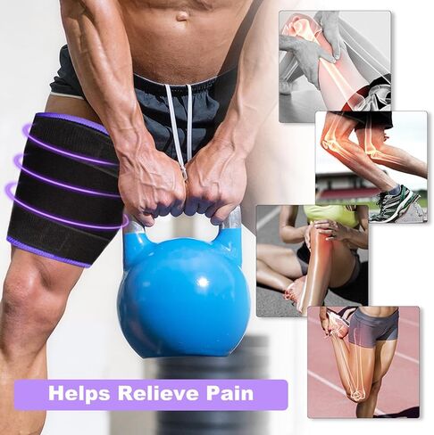 دعم دعامة الفخذ من سوبرجير، أكمام ضغط رباعية قابلة للتعديل، لف الفخذ من النيوبرين، أكمام مضغوطة للساق العلوية للنساء والرجال، رائعة لاستعادة إجهاد إصابة العضلات، أسود in Kuwait