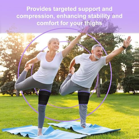 دعم دعامة الفخذ من سوبرجير، أكمام ضغط رباعية قابلة للتعديل، لف الفخذ من النيوبرين، أكمام مضغوطة للساق العلوية للنساء والرجال، رائعة لاستعادة إجهاد إصابة العضلات، أسود in Kuwait