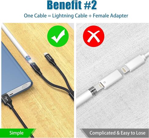 AGVEE 5ft USB-C Male to Lightning Female Charging Adapter Cable for Apple Pencil 1st Generation, 2 in 1 Charger Cord Enables Apple Pencil Pen 1st Gen Match iPad 10, Dark Gray in Kuwait