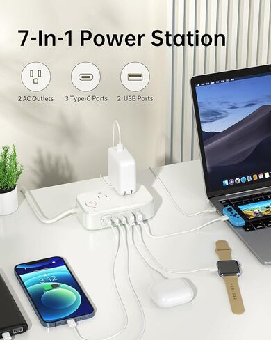 شريط الطاقة مع منافذ USB C ، ومحطة شحن USB 65W ، ومركز سلك سلك سلك سريع للهواتف المحمولة والأجهزة اللوحية وأجهزة الكمبيوتر المحمولة والمزيد in Kuwait