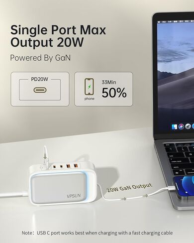 شريط الطاقة مع منافذ USB C ، ومحطة شحن USB 65W ، ومركز سلك سلك سلك سريع للهواتف المحمولة والأجهزة اللوحية وأجهزة الكمبيوتر المحمولة والمزيد in Kuwait
