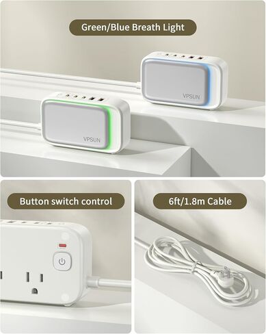 شريط الطاقة مع منافذ USB C ، ومحطة شحن USB 65W ، ومركز سلك سلك سلك سريع للهواتف المحمولة والأجهزة اللوحية وأجهزة الكمبيوتر المحمولة والمزيد in Kuwait