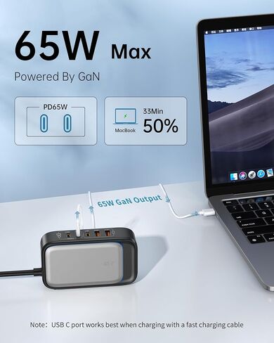 شريط الطاقة مع منافذ USB C ، ومحطة شحن USB 65W ، ومركز سلك سلك سلك سريع للهواتف المحمولة والأجهزة اللوحية وأجهزة الكمبيوتر المحمولة والمزيد in Kuwait