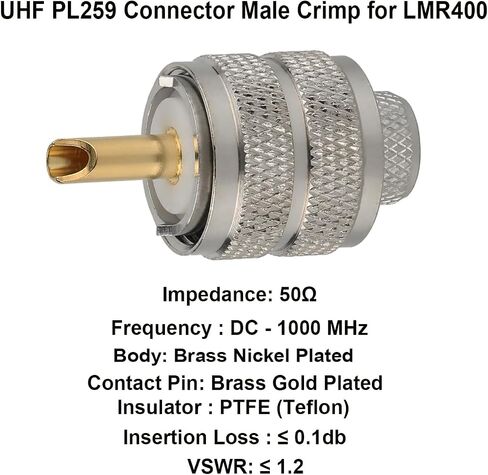 UHF PL259 PL-259 Connector Male Crimp for LMR400 RG8 9913 Cable Compatiable with Ham Radio (UHF Male lmr400 Pack 10) in Kuwait